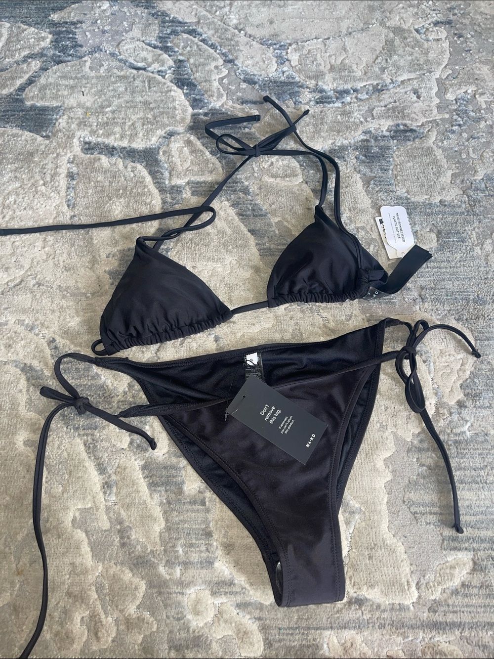 Minimal Black Triangle Tie Bikini Set - Women Swim